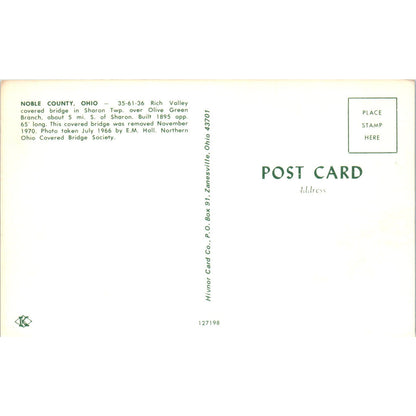 Noble County Sharon Twp Olive Green Branch Ohio Covered Bridge Postcard PC5