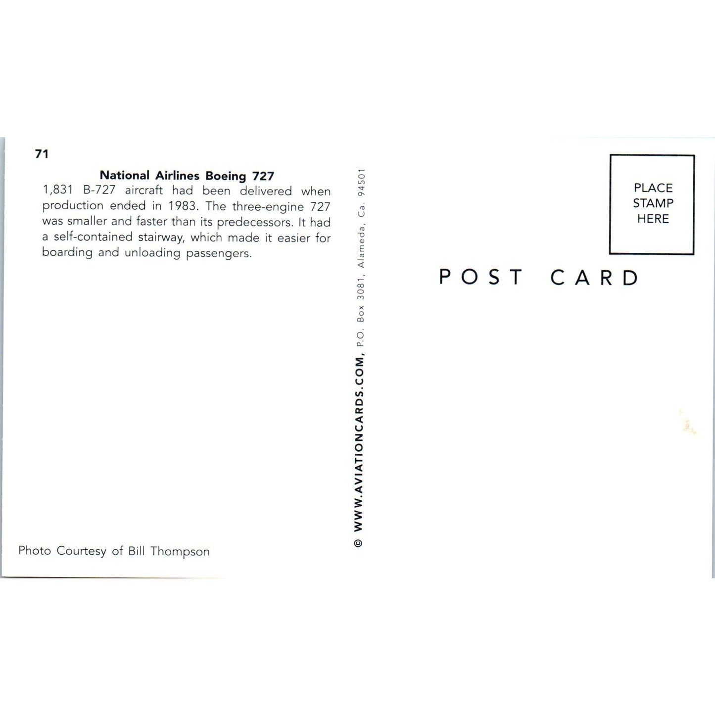 National Airlines Boeing B-727 Vintage Postcard TG8-PC