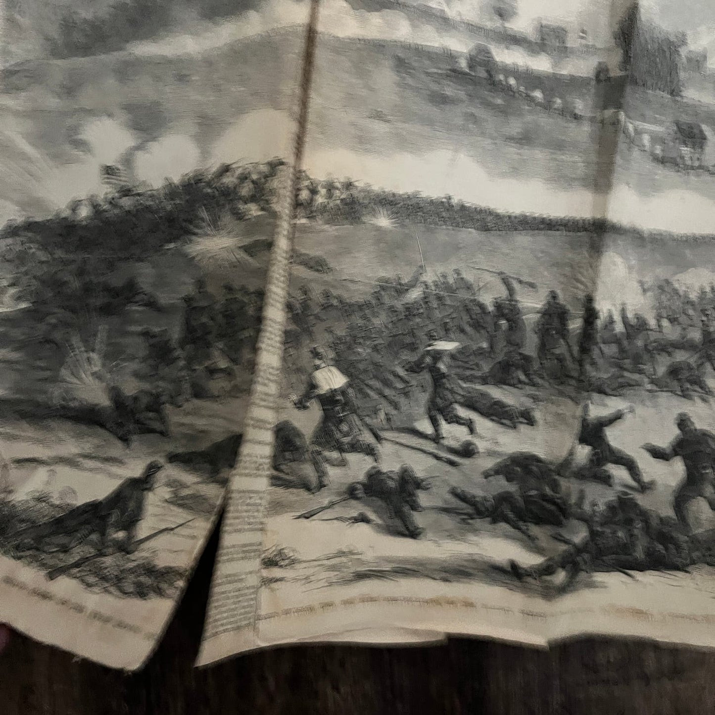 Union Troops Charge on Fredericksburg Original 1863 Civil War Engraving C59