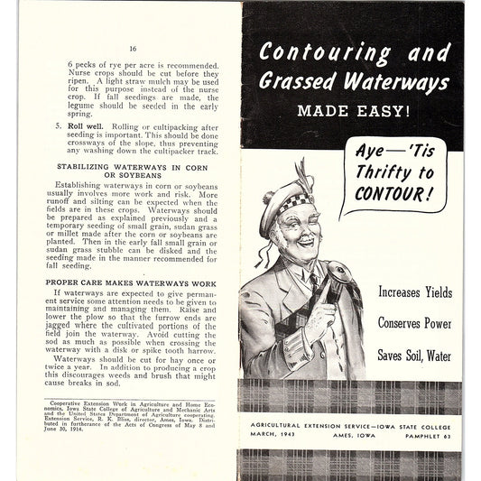 1943 Contouring and Grassed Waterways Made Easy Ames IA Farm Brochure AG5-1