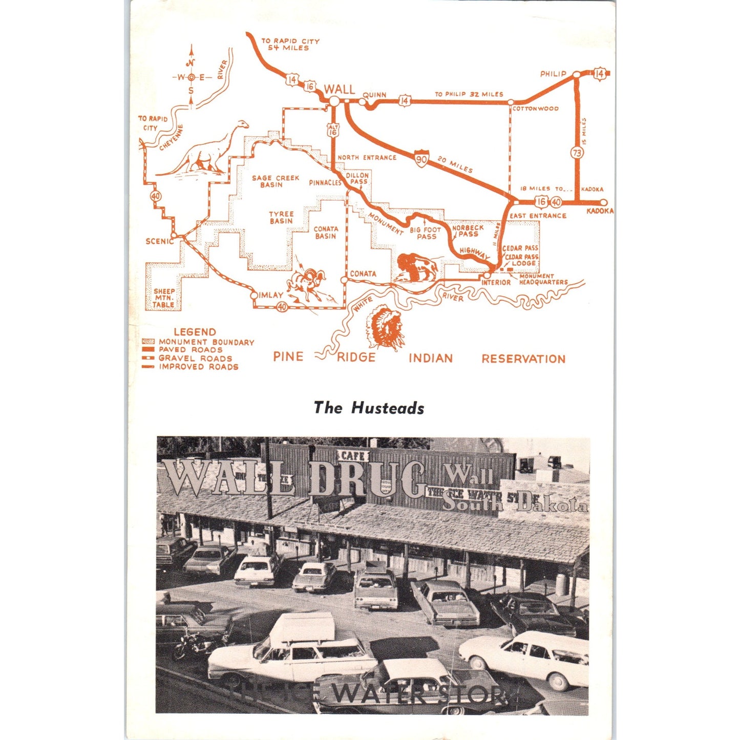 1950s Wall Drug Husteads Ice Water Store Map and Leaflet South Dakota AD8-R7