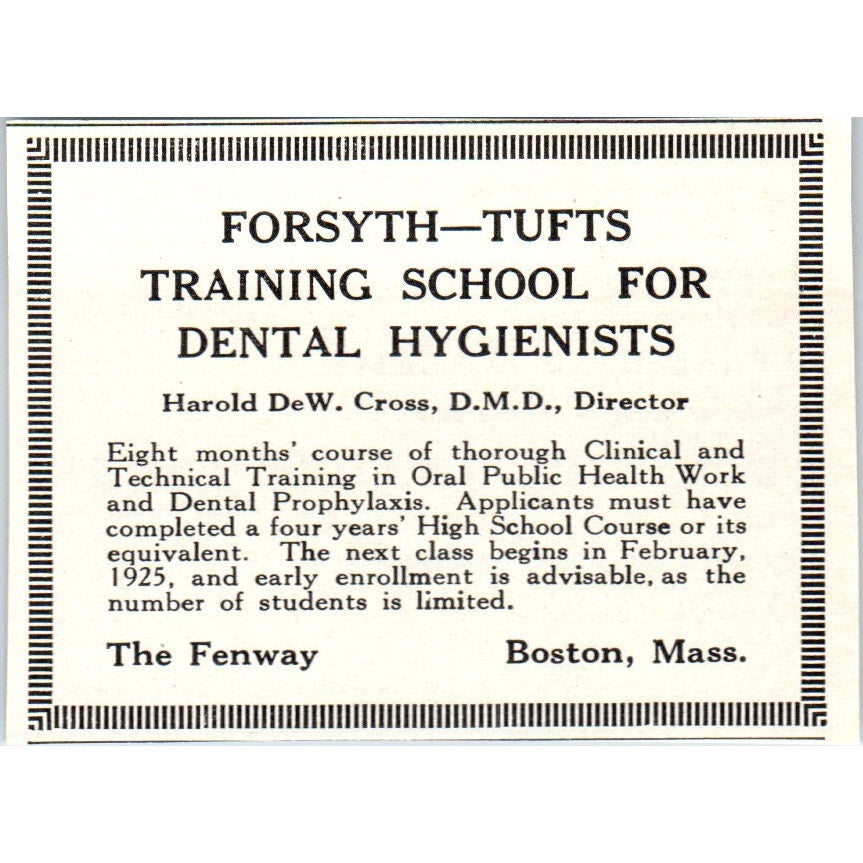 Forsyth-Tufts Dental Hygienists School Harold DeW. Cross Boston 1924 Ad AF2-A1