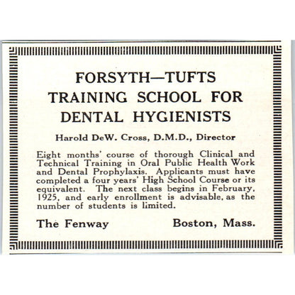 Forsyth-Tufts Dental Hygienists School Harold DeW. Cross Boston 1924 Ad AF2-A1