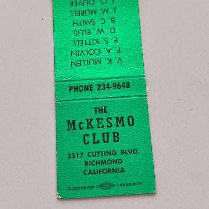 The McKesmo Club Richmond CA Vintage Matchbook Cover TB6-MB2-3