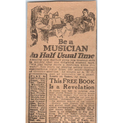 US School of Music NY Learn to Be a Musician Free Book 1923 Magazine Ad AE1-5