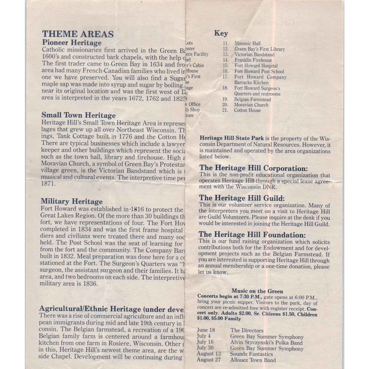 Vintage Heritage Hill State Park Green Bay Wisconsin Travel Brochure H5-5