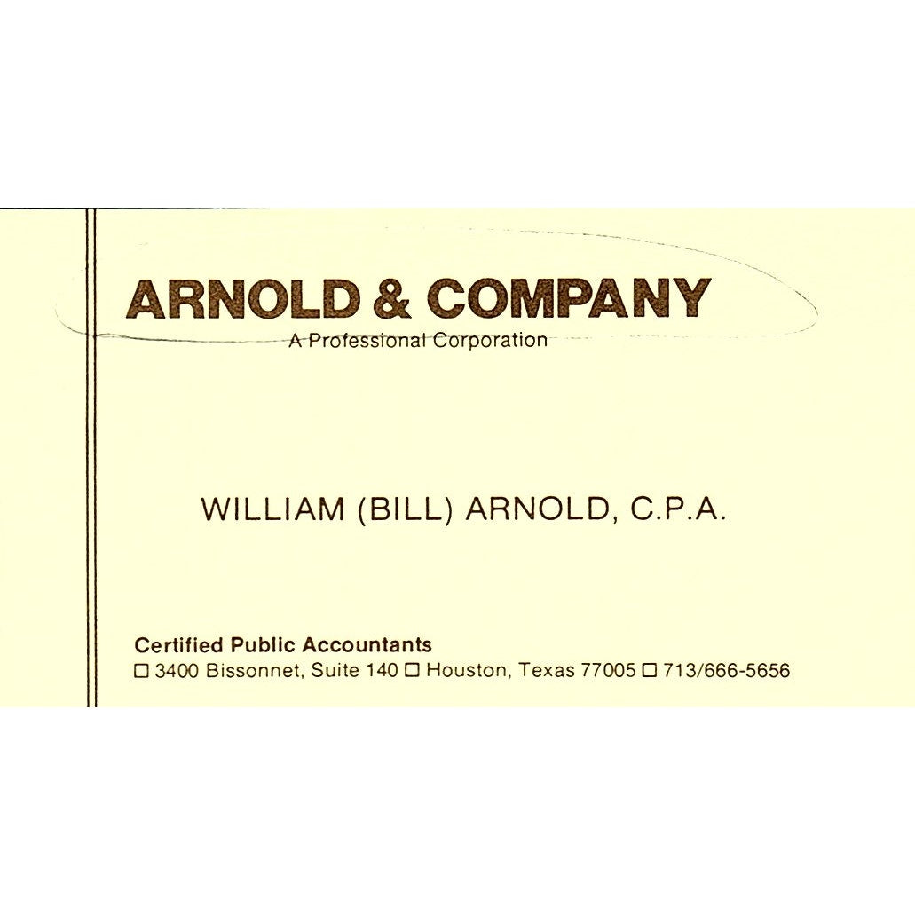 William Bill Arnold CPA Arnold & Co Houston Vintage Business Card SD9-B1