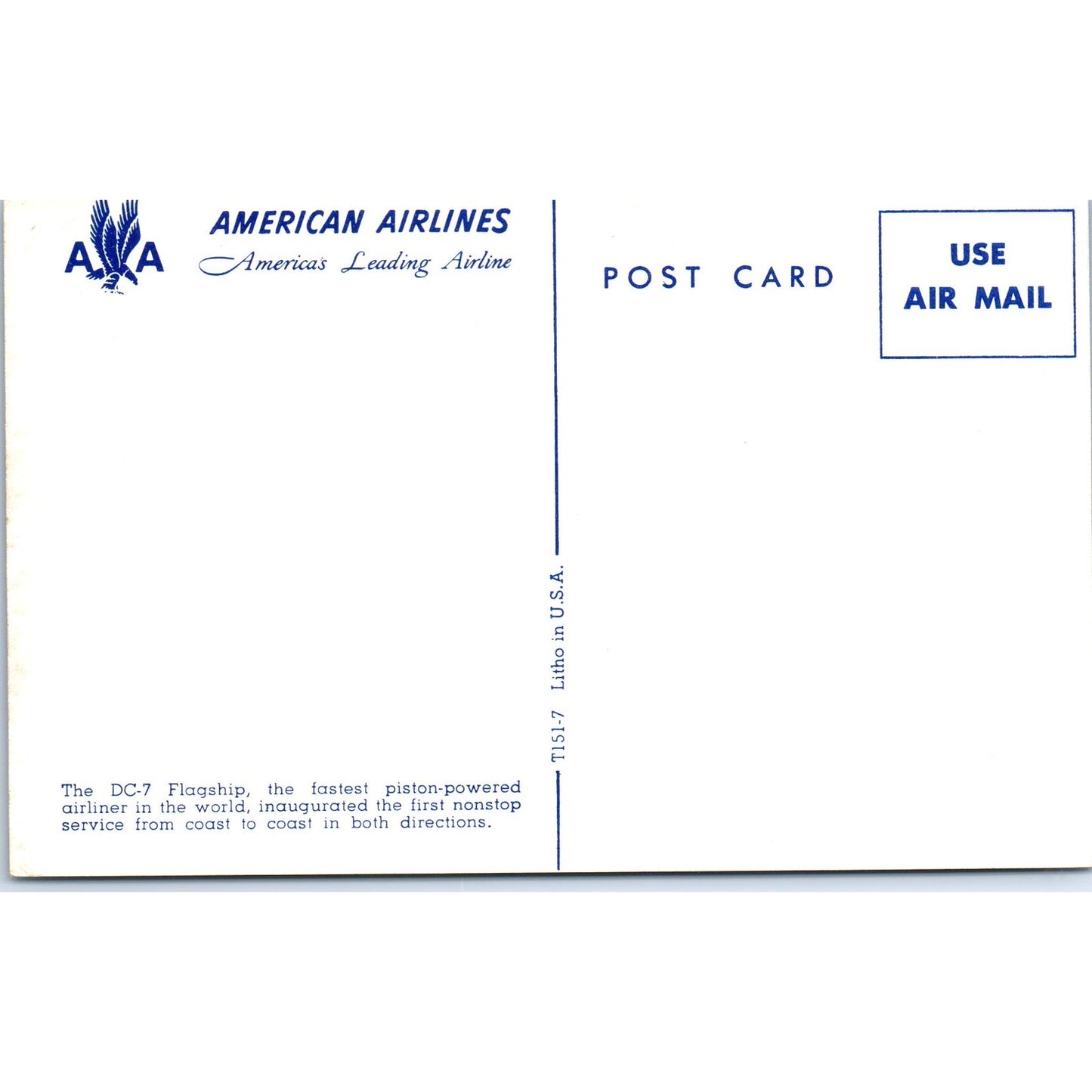 American Airlines DC-7 Flagship Vintage Postcard P4-5