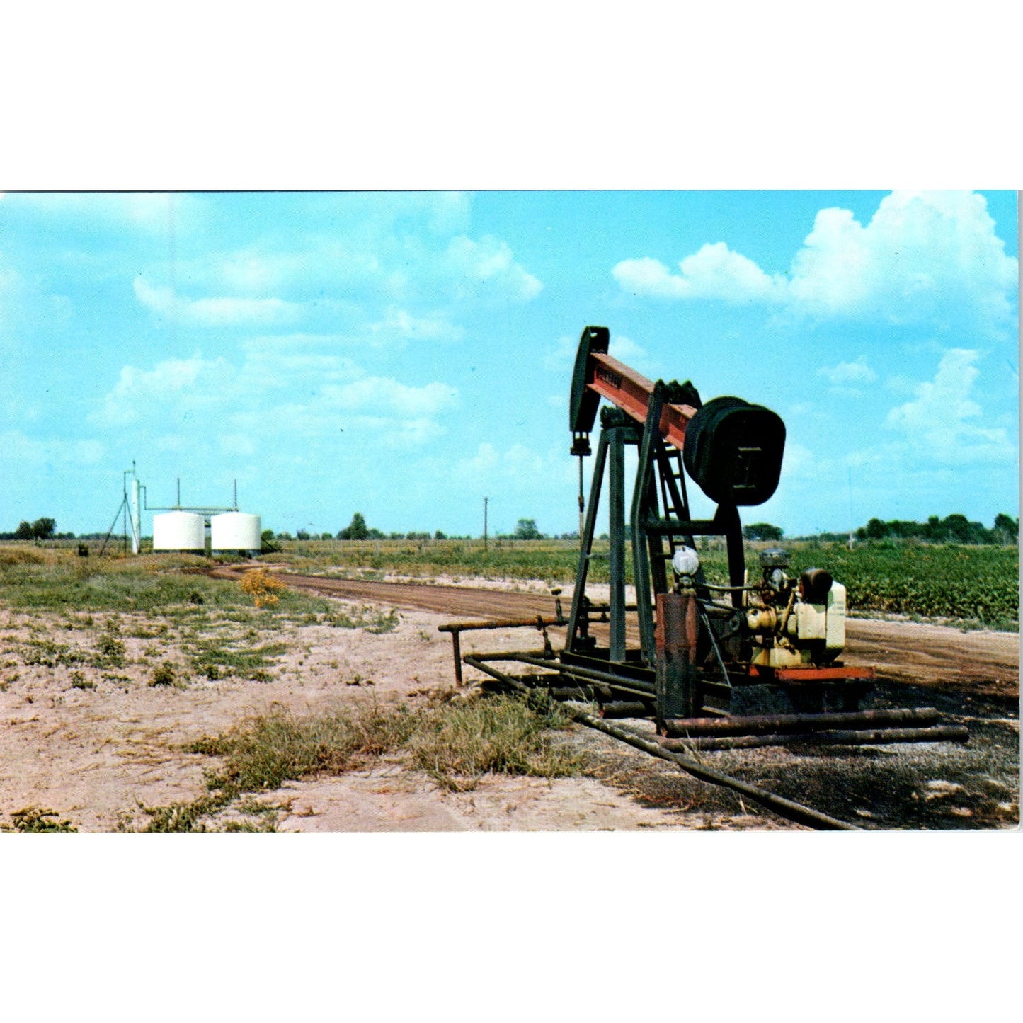 Oil-Well Pump Storage Tanks Derricks in Illinois Vintage Postcard PE6