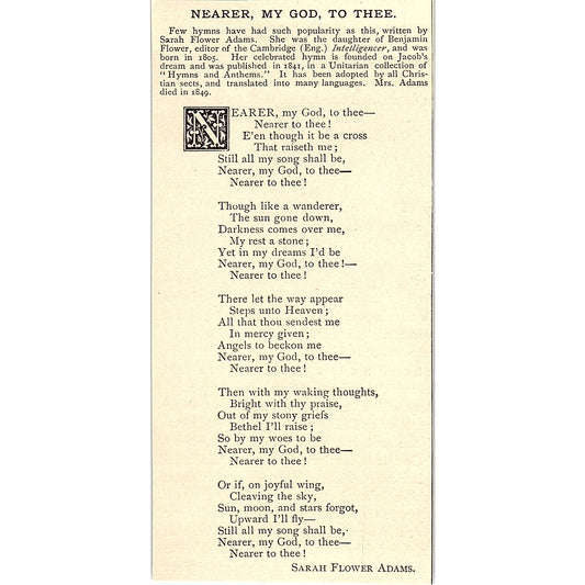 Nearer, My God, To Thee - Sarah Flower Adams 1884 Poem AG3-M4
