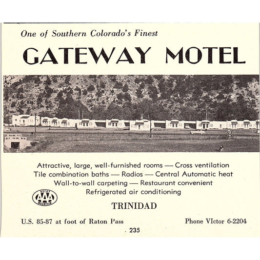 Gateway Motel, Trinidad CO 1958 Ad AG1-H6