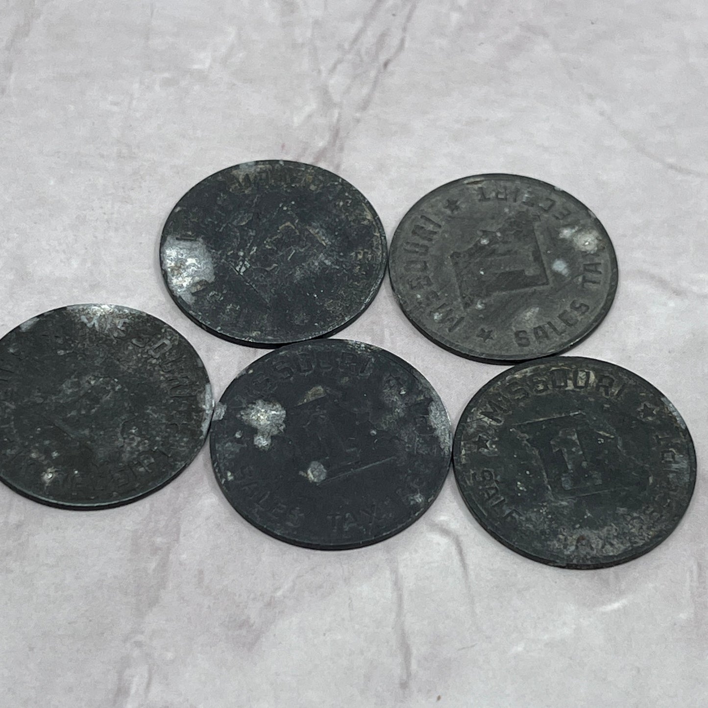Vtg Missouri State Department of Revenue Sales Tax Metal Token Chit Set of 5 SE2