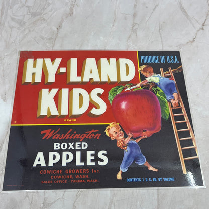 Original 1940s Crate Label Hy-Land Kids Washington Boxed Apples Laminated FL6-9