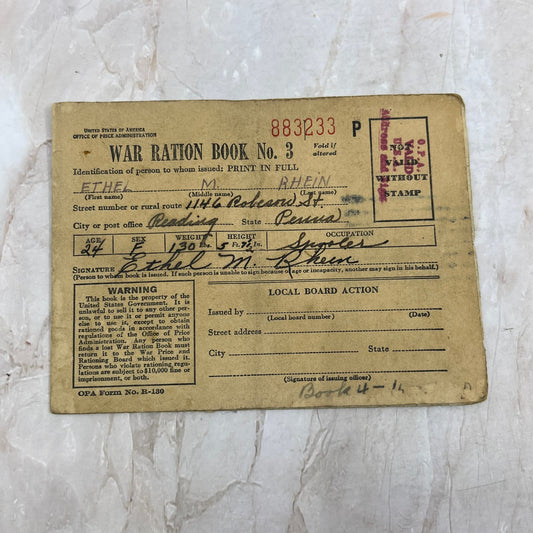 1940s WWII Ration Book Four With Ration Stamps TI8-S5