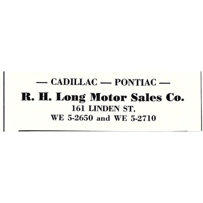 R.H. Long Motor Sales Co Cadillac Pontiac 161 Linden St Boston 1950 Ad AF6-M5