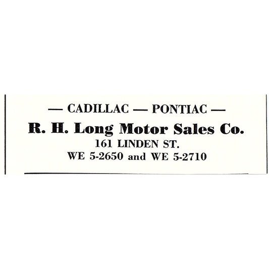 R.H. Long Motor Sales Co Cadillac Pontiac 161 Linden St Boston 1950 Ad AF6-M5