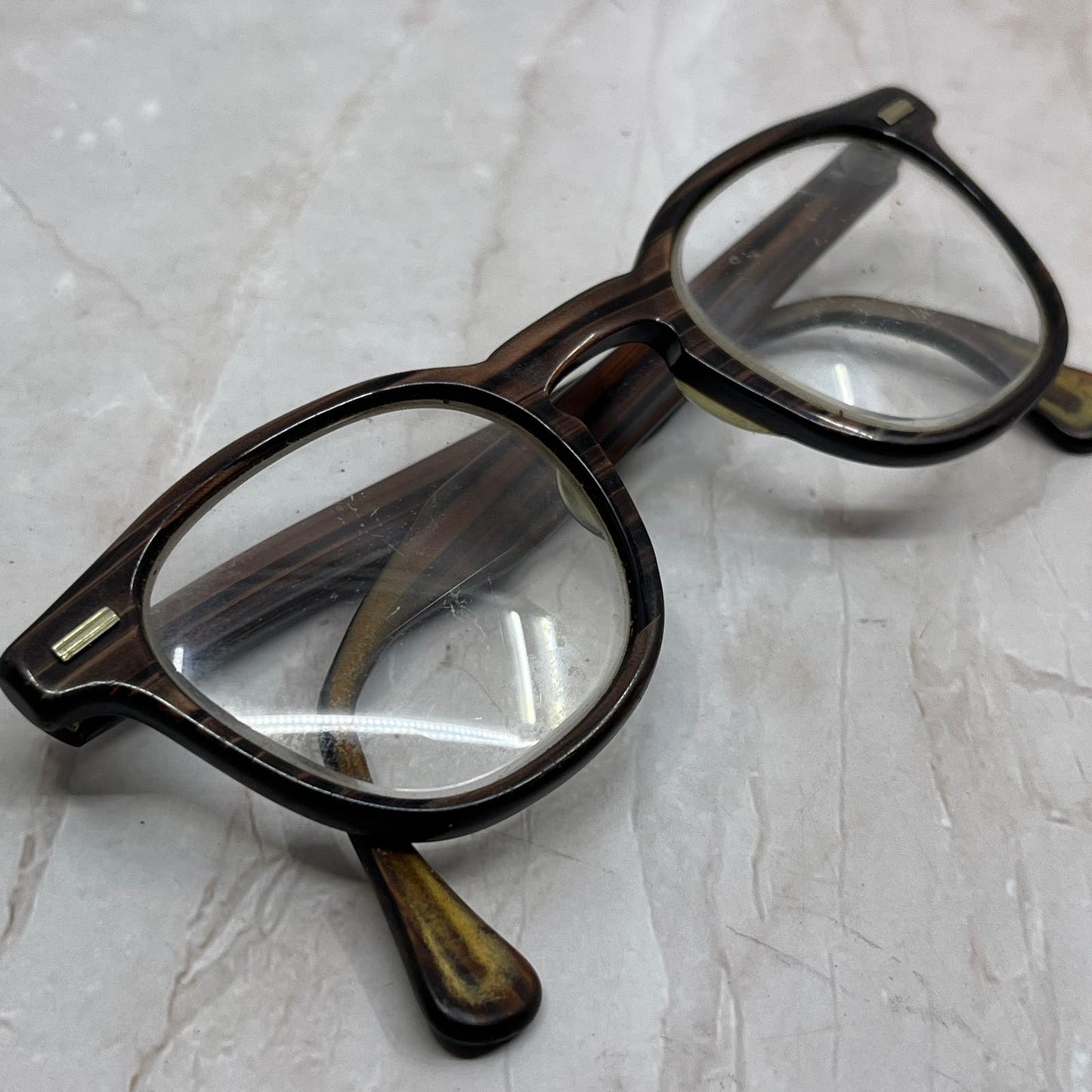 Retro Titmus Brown Tiger Eye Acrylic Eyeglasses 4 1/2x6" USA SB8
