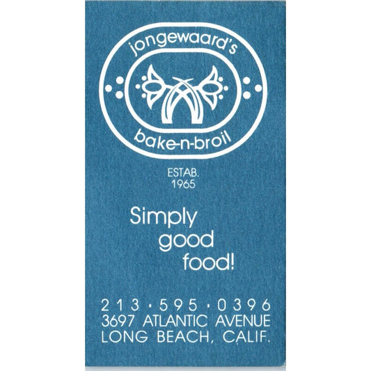 Jongwaard's Bake-N-Broil Long Beach CA Vintage Business Card SD8-B6