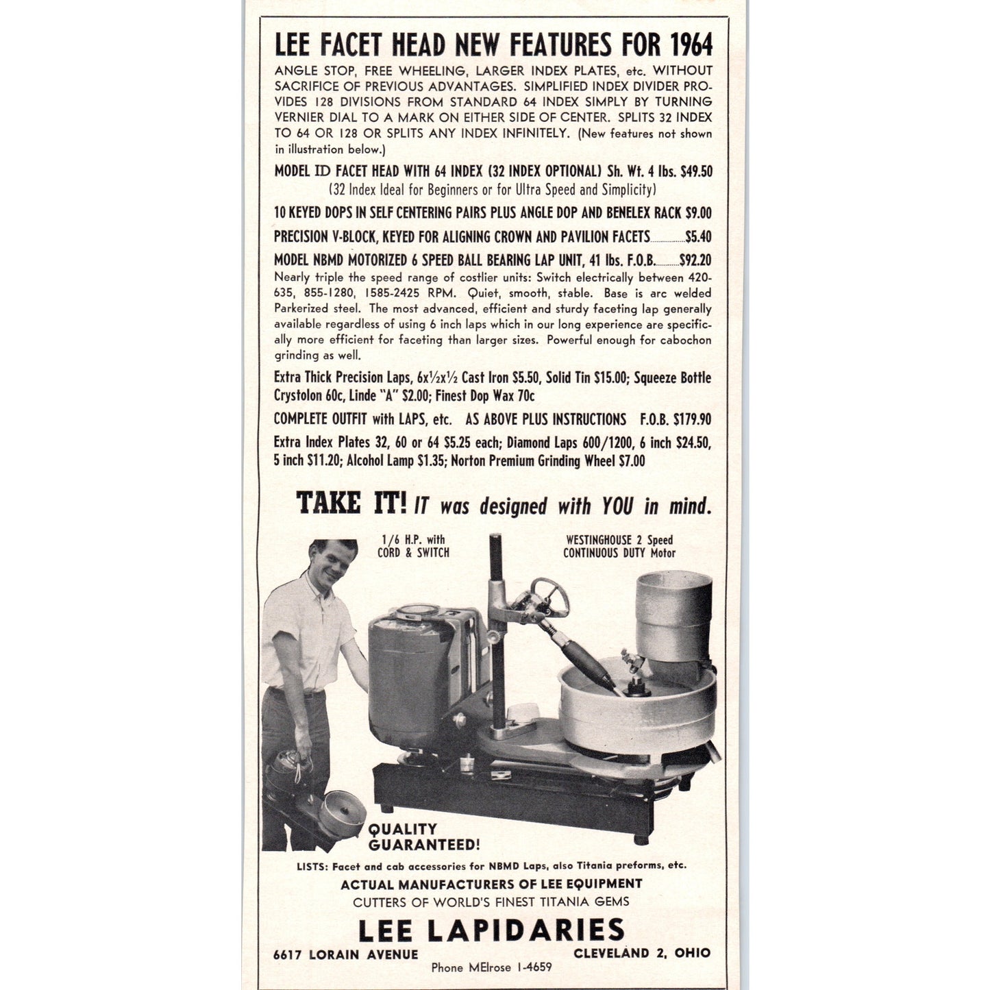 Lee Lapidaries Cleveland Ohio 1964 Magazine Ad AB6-LL1