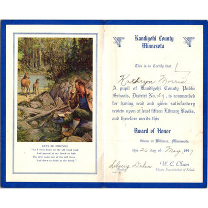 1947 Award of Honor Willmar MN Kathryn Morris Kandiyohi County TH9-SX1