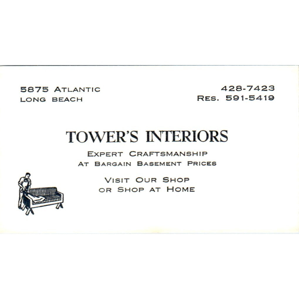 Tower's Interiors Long Beach California Vintage Business Card SD8-B3