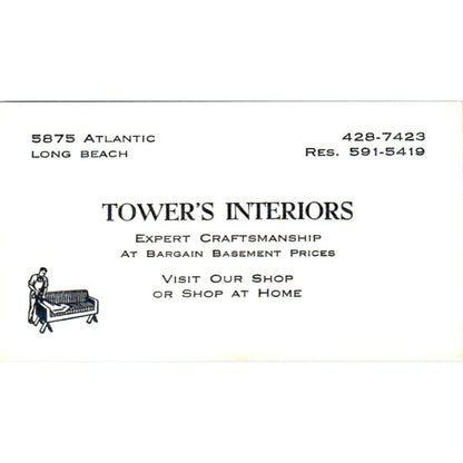 Tower's Interiors Long Beach California Vintage Business Card SD8-B3