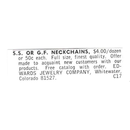 Edwards Jewelry Company Neck Chains Whitewater CO 1972 Ad AF8-S18