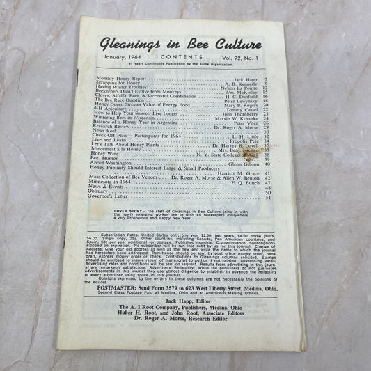 1964 Jan COVERLESS Gleanings in Bee Culture Magazine Bees Beekeeping Honey TD7