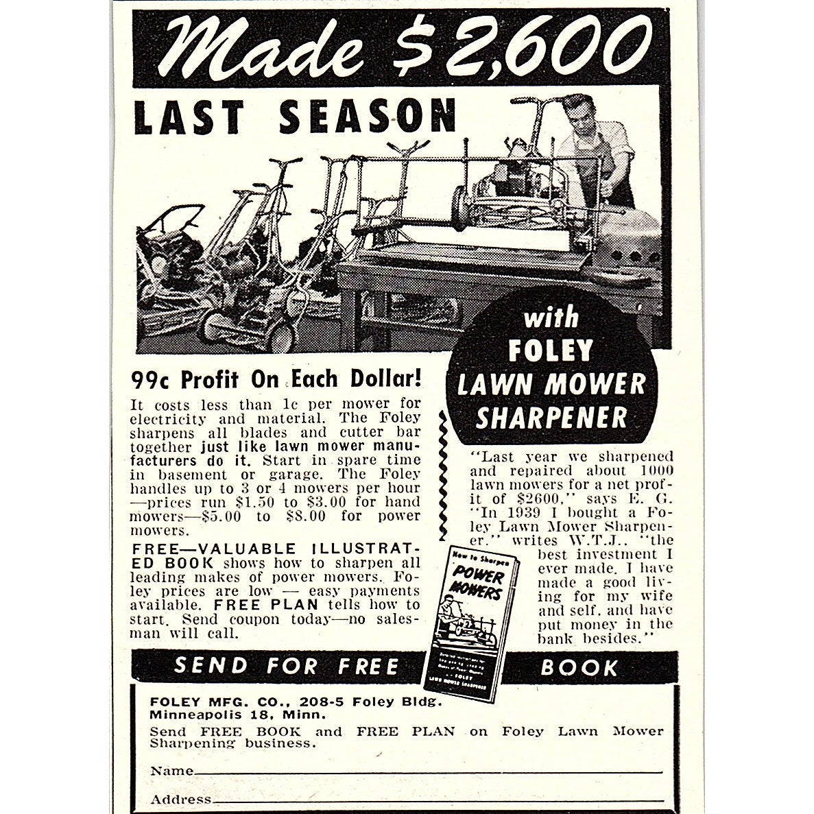 Foley Lawnmower Sharpener - Foley Mfg Co Minneapolis MN 1955 Ad AF9-M1