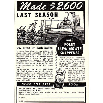 Foley Lawnmower Sharpener - Foley Mfg Co Minneapolis MN 1955 Ad AF9-M1