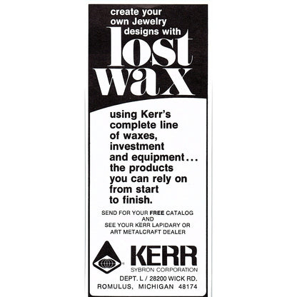 Kerr Lost Wax Sybron Corp Romulus Michigan 1972 Ad AF8-H2