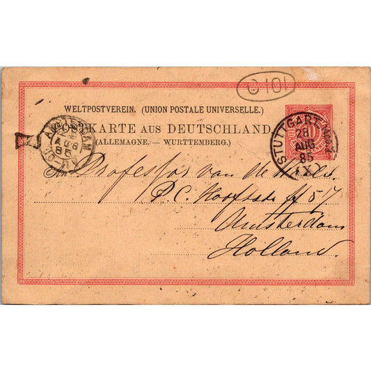 Lieve Stuttgart Amsterdam 1885 German Reich Postcard P5-12