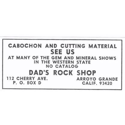 Dad's Rock Shop Arroyo Grande California 1972 Ad AF8-S5