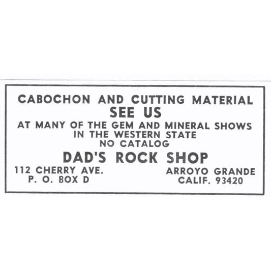 Dad's Rock Shop Arroyo Grande California 1972 Ad AF8-S5