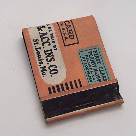 American Life & Acc Ins Co St Louis MO Mailing Card Vtg Matchbook Cover TB8-MB-2