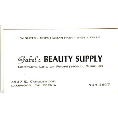 Gabel's Beauty Supply Lakewood CA Vintage Business Card SD8-B10