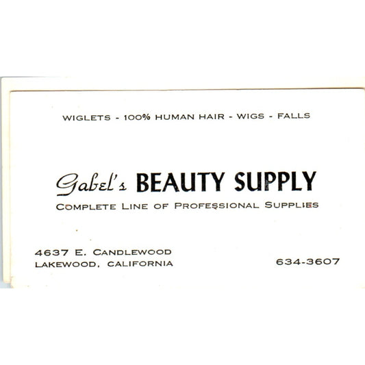 Gabel's Beauty Supply Lakewood CA Vintage Business Card SD8-B10