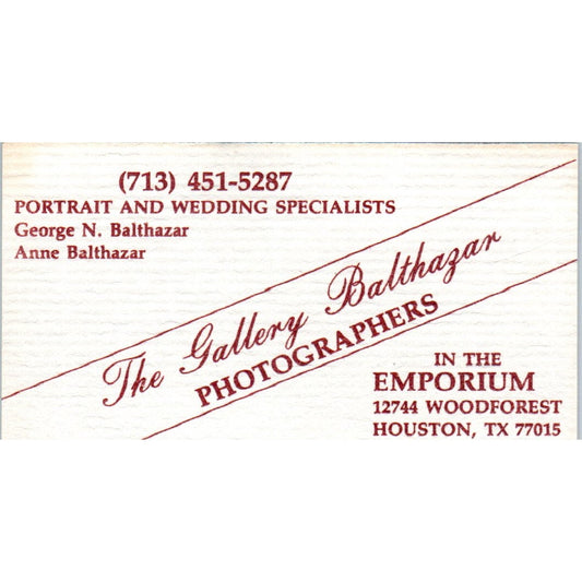 The Gallery Balthazar Photographers Houston TX Vintage Business Card SD8-B17