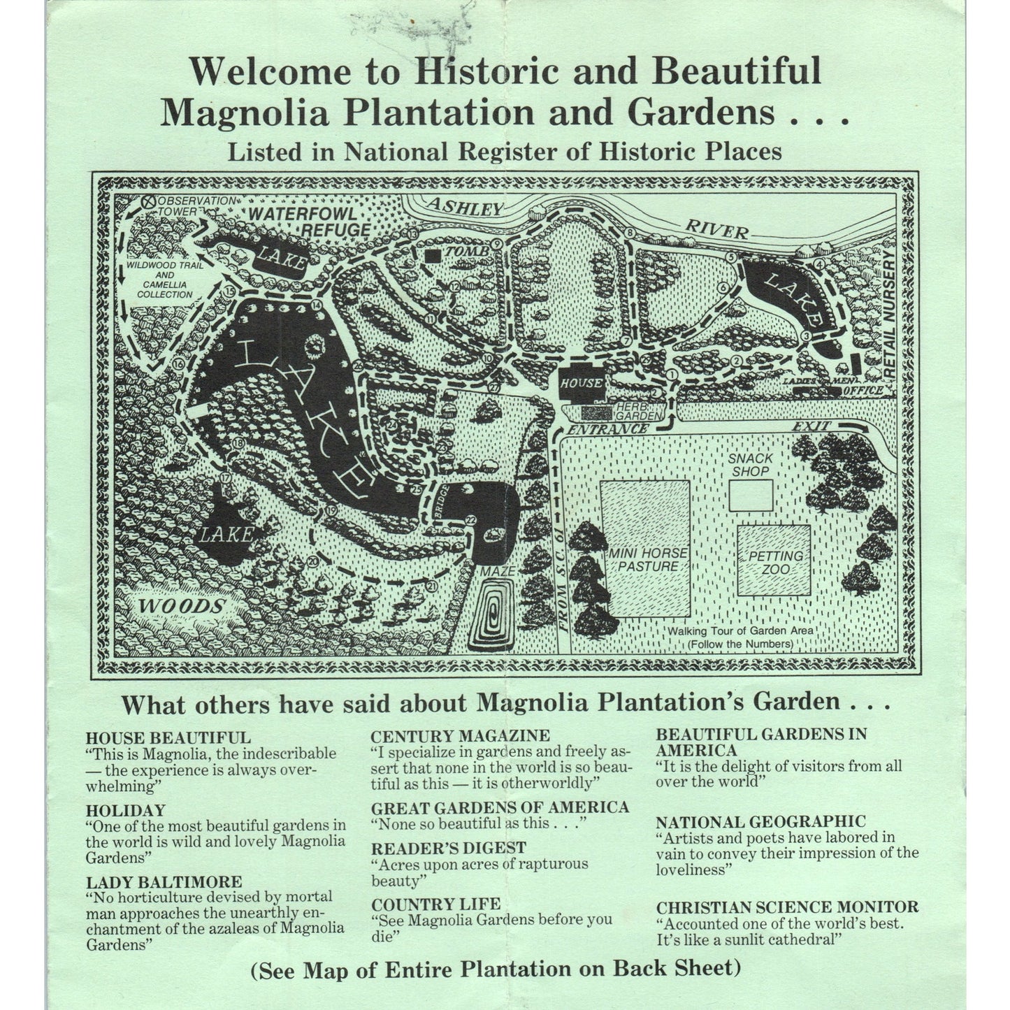 Vintage Magnolia Plantation Gardens SC Map & Brochure TF4-B3