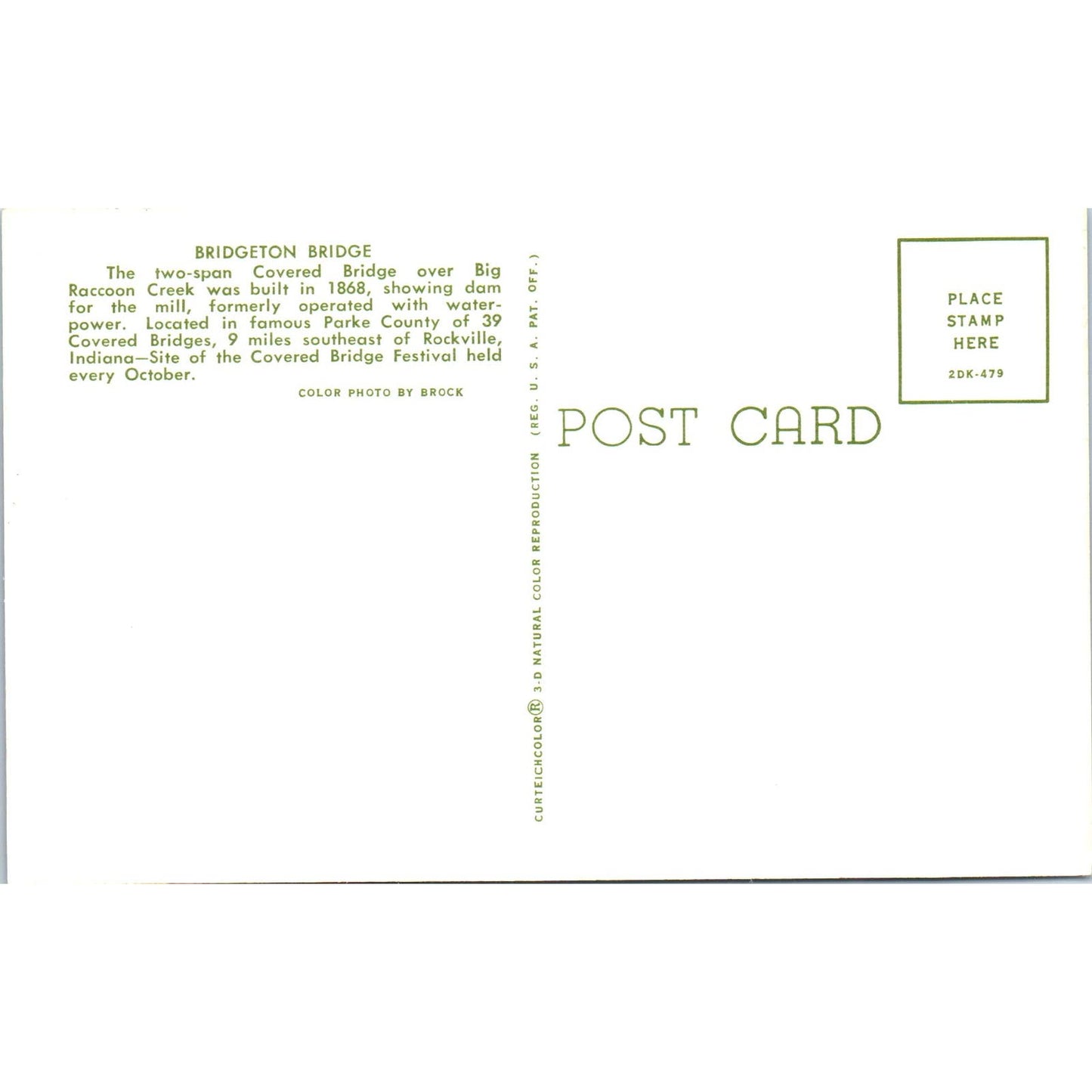 Bridgeton Bridge Parke County IN Vintage Covered Bridge Postcard PD6