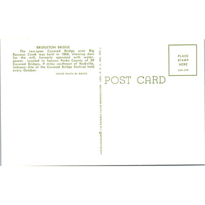 Bridgeton Bridge Parke County IN Vintage Covered Bridge Postcard PD6