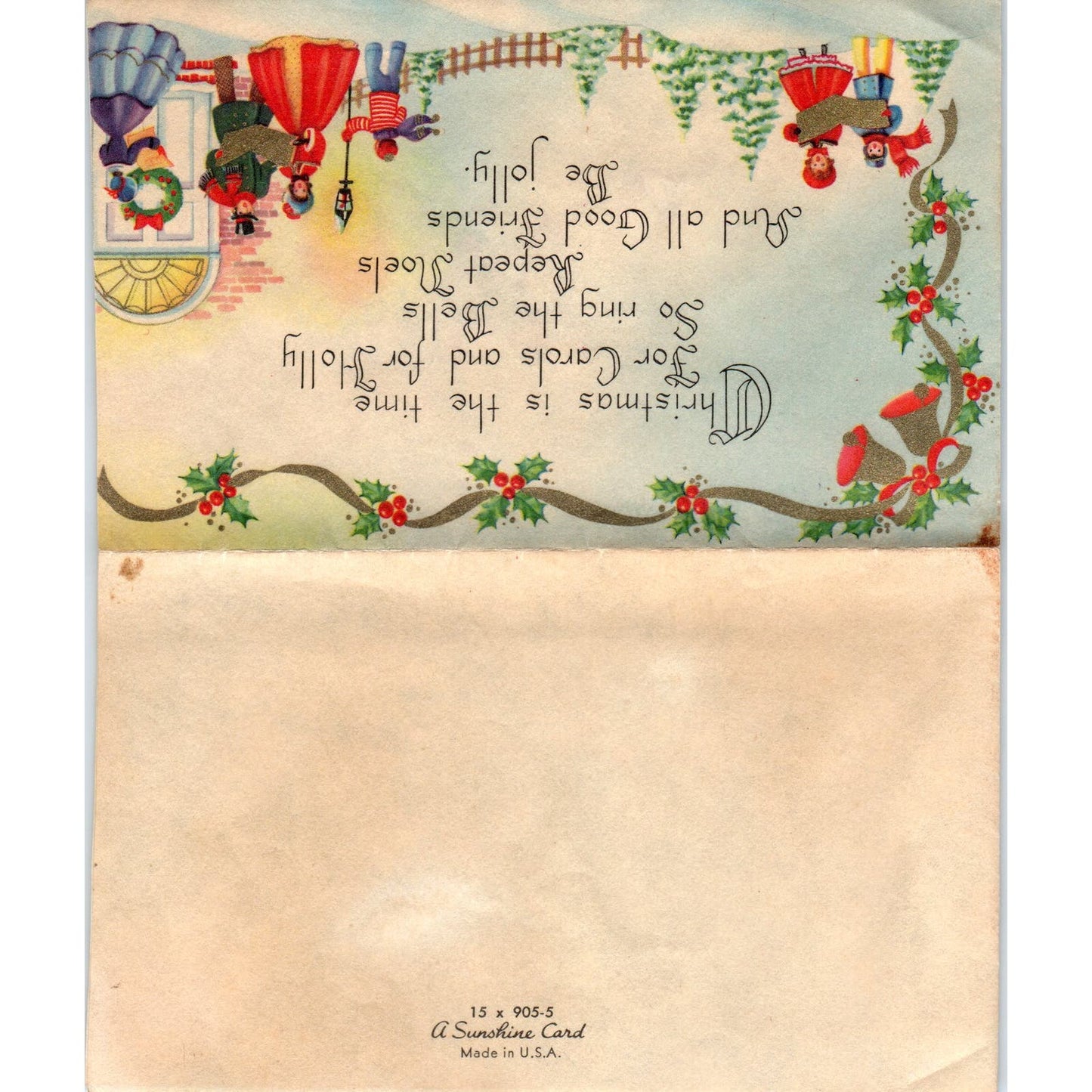 Vintage Christmas Card Carolers Sunshine Cards USA AE9-X1