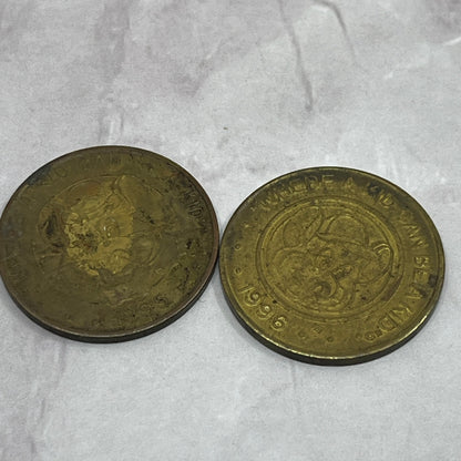 1990s Chuck E Cheese Metal Arcade Token Chit Lot of 2 SE2