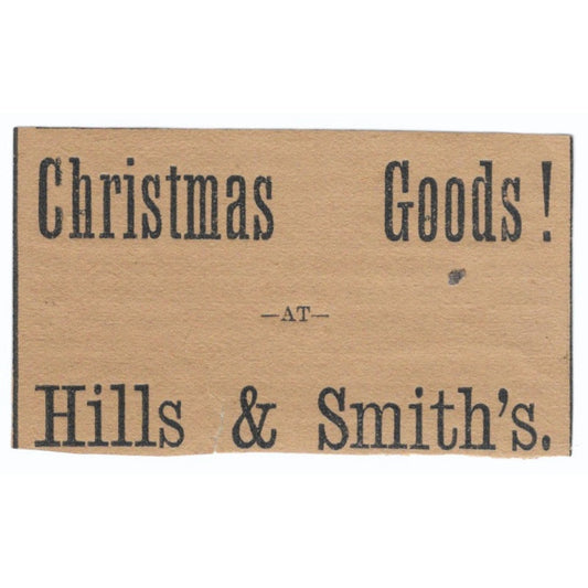 Hills & Smith's Christmas Goods Hartford 1886 Newspaper Ad AF7-SS8