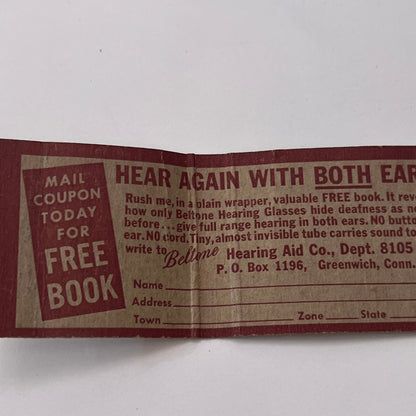 Beltonne Slimette Hearing Glasses Vintage Matchbook Cover TB8-MB-11