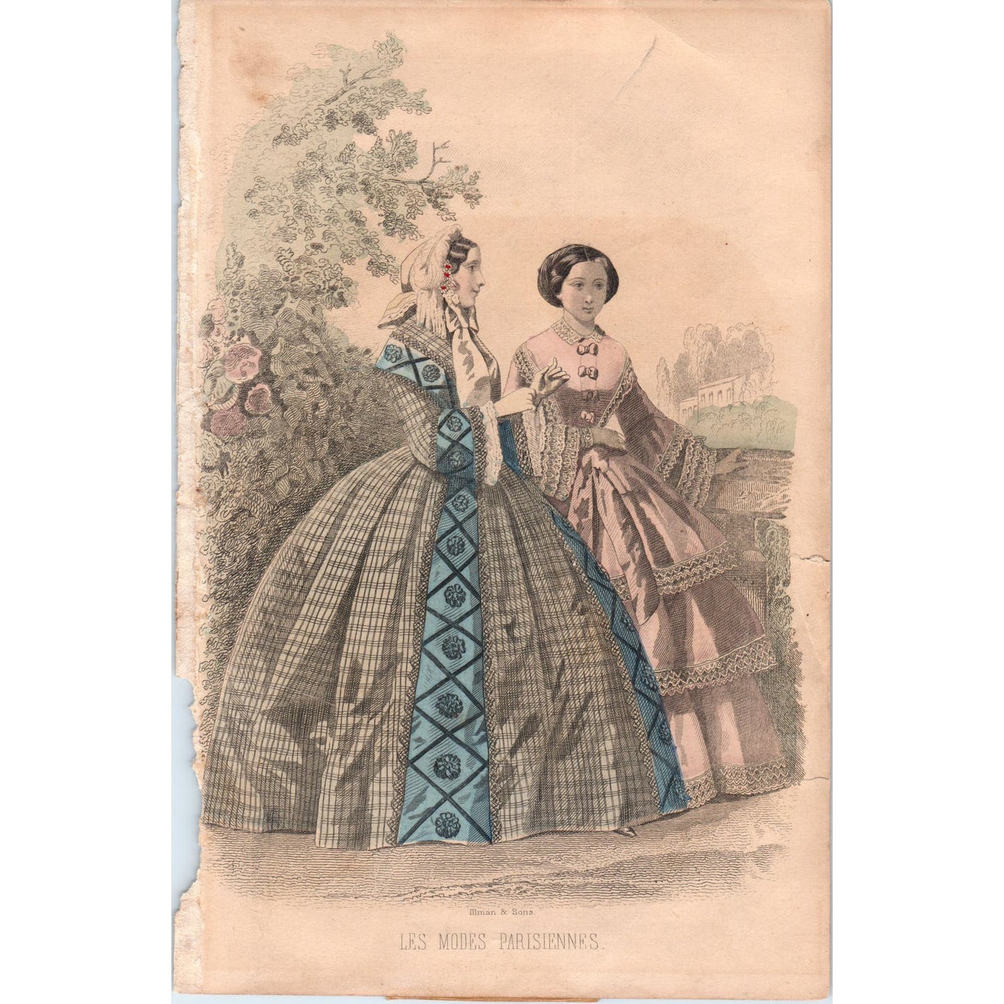 1860s Tinted Engraved Fashion Plate les Modes Parisiennes Illman Sons 6x9 TG8-VW