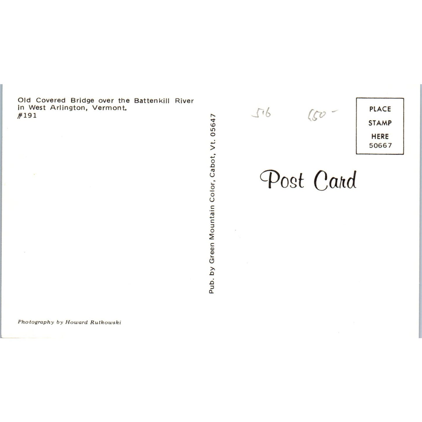 Covered Bridge Battenkill River West Arlington VT Vtg Covered Bridge Postcard PD6