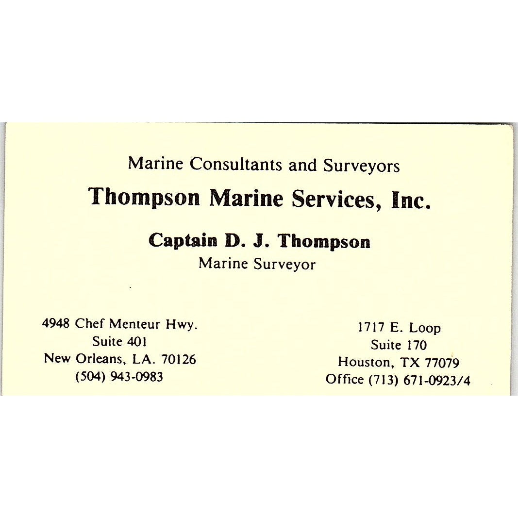 Captain D.J. Thompson Marine Services Houston Vintage Business Card SC9-B2