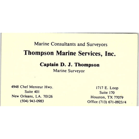 Captain D.J. Thompson Marine Services Houston Vintage Business Card SC9-B2