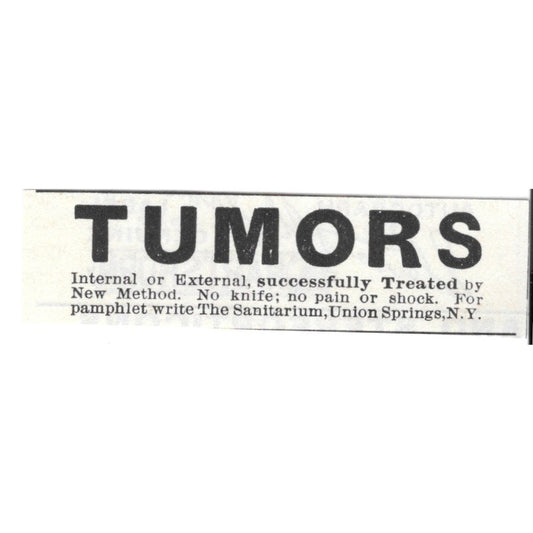 The Sanitarium Union Springs NY Tumor Treatment 1892 Ad AG2-S23